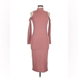 Club L London Long Sleeve Ribbed Dress in Mauve